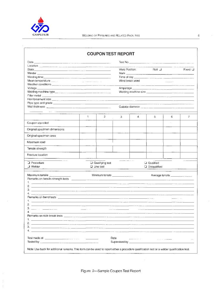 Coupon test report
گزارش تایید دستورالعمل جوشکاری 